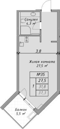 Продается 1-комн. квартира, 31.8 м²