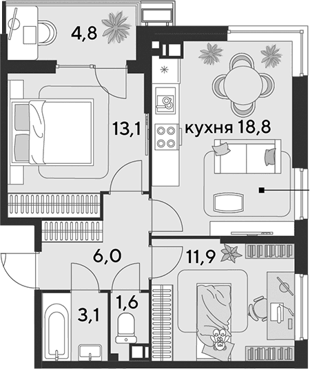 Продается 3-комн. квартира, 54.5 м²