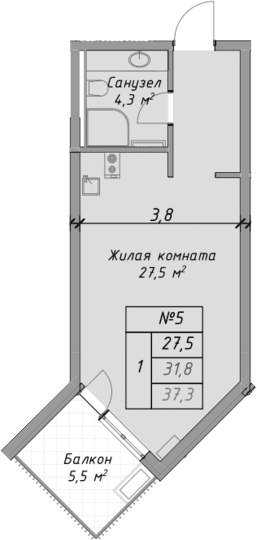 Продается 1-комн. квартира, 31.8 м²
