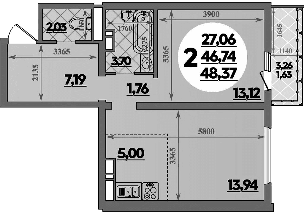 Продается 2-комн. квартира, 46.74 м²