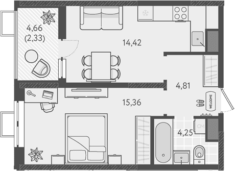 Продается 1-комн. квартира, 38.84 м²