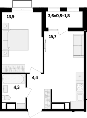 Продается 1-комн. квартира, 38.3 м²