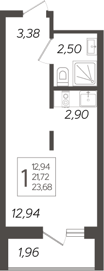 Продается 1-комн. квартира, 21.72 м²