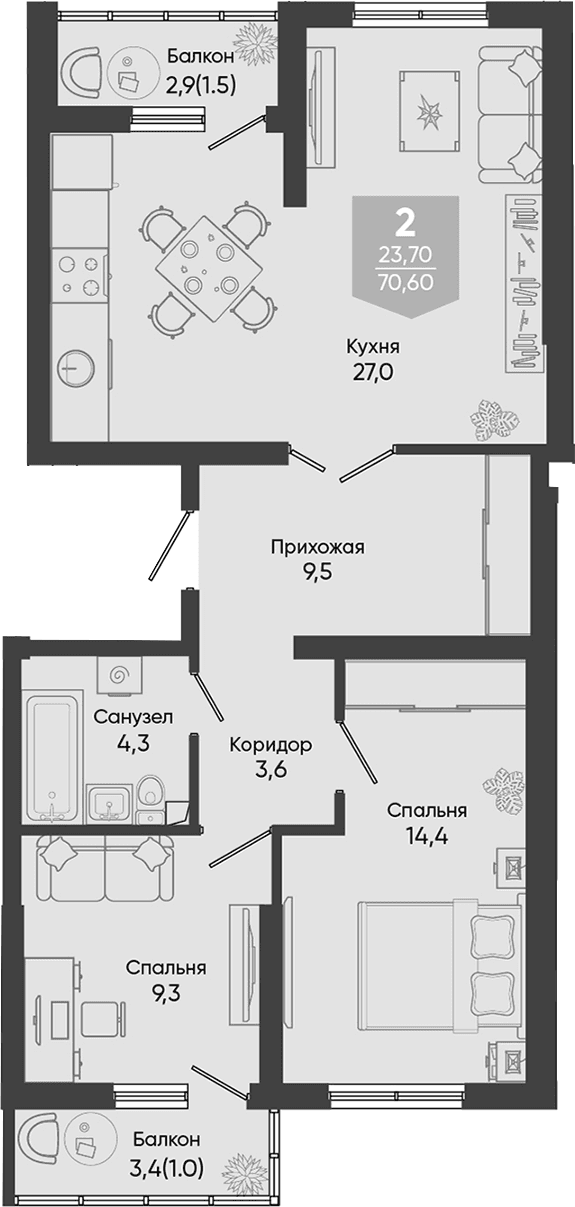 Продается 3-комн. квартира, 68.1 м²