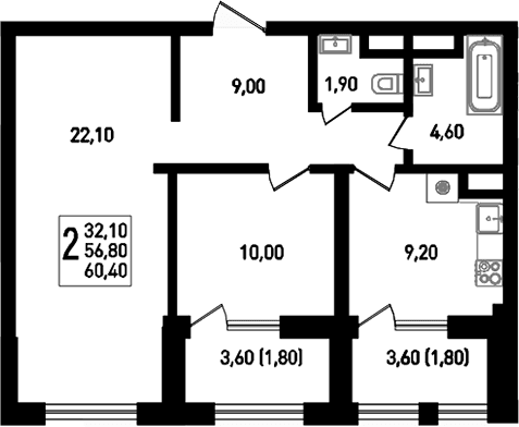 Продается 2-комн. квартира, 63 м²
