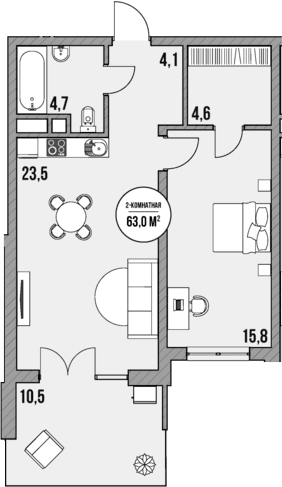 Продается 1-комн. квартира, 52.5 м²