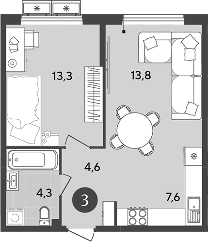 Продается 2-комн. квартира, 43.6 м²