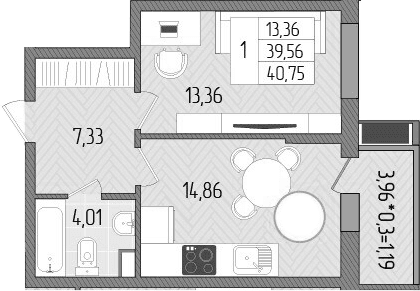 Продается 1-комн. квартира, 39.56 м²