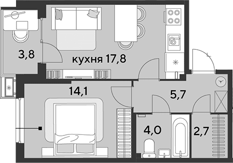 Продается 2-комн. квартира, 44.3 м²