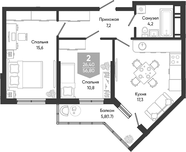 Продается 3-комн. квартира, 55.1 м²