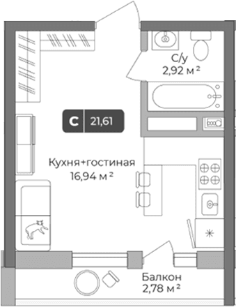 Продается 1-комн. квартира, 20.78 м²