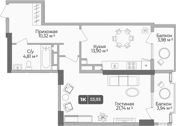 Продается 1-комн. квартира, 51.56 м²