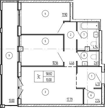 Продается 2-комн. квартира, 58.82 м²