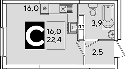 Продается 1-комн. квартира, 22.4 м²