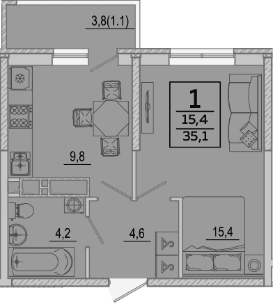 Продается 1-комн. квартира, 34 м²