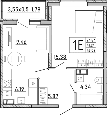 Продается 2-комн. квартира, 41.24 м²