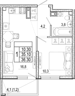Продается 2-комн. квартира, 35.1 м²