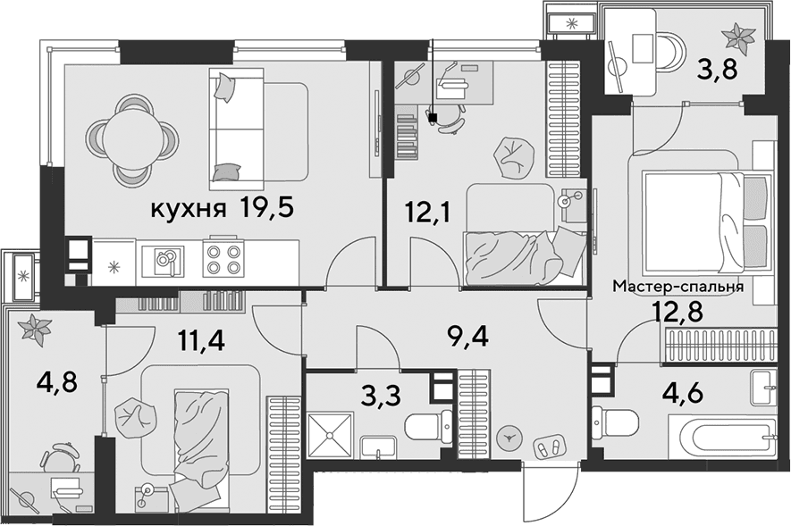 Продается 4-комн. квартира, 74.5 м²