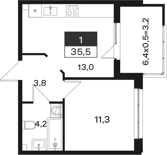 Продается 1-комн. квартира, 32.3 м²