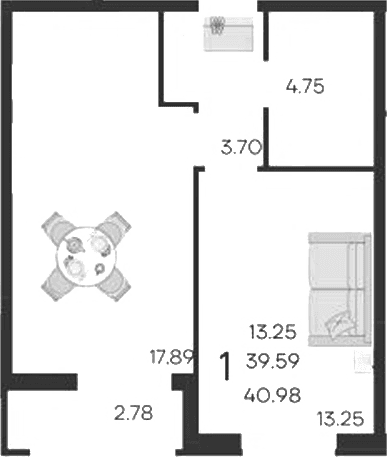 Продается 1-комн. квартира, 39.59 м²