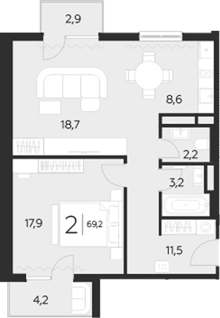 Продается 1-комн. квартира, 62.1 м²