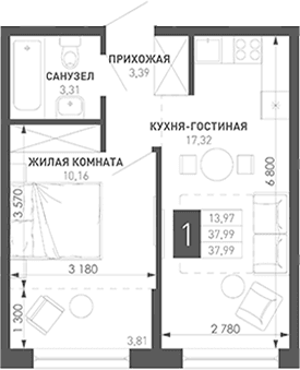 Продается 1-комн. квартира, 36.07 м²