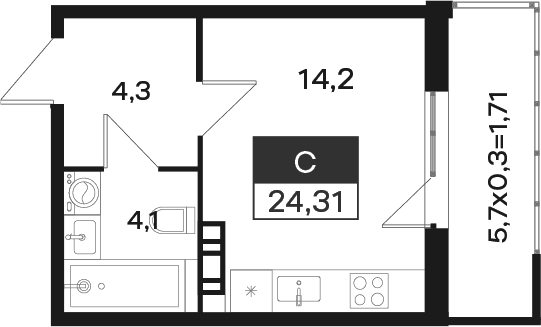 Продается 1-комн. квартира, 22.6 м²