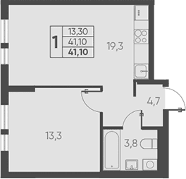 Продается 1-комн. квартира, 41.1 м²