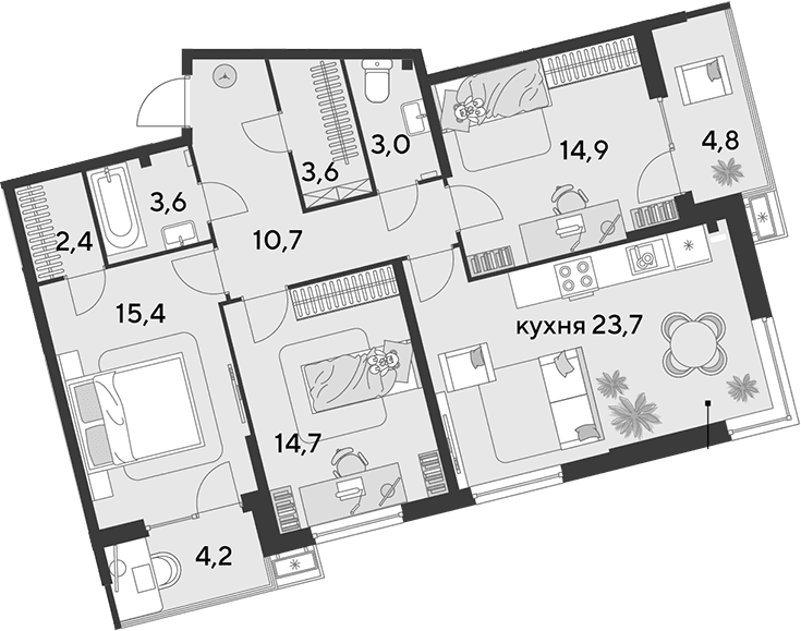 Продается 4-комн. квартира, 92 м²