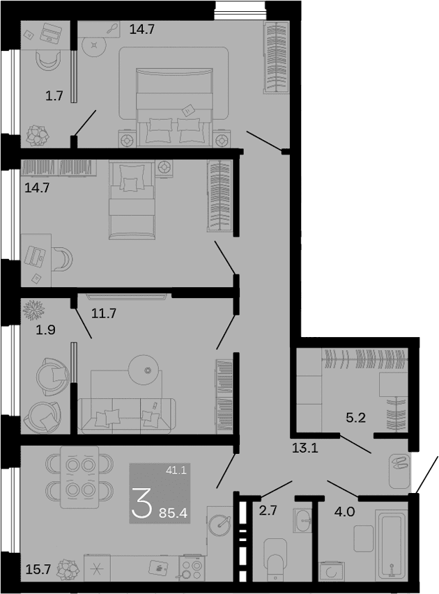 Продается 3-комн. квартира, 81.8 м²