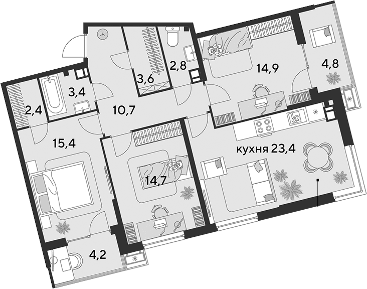 Продается 4-комн. квартира, 91.3 м²