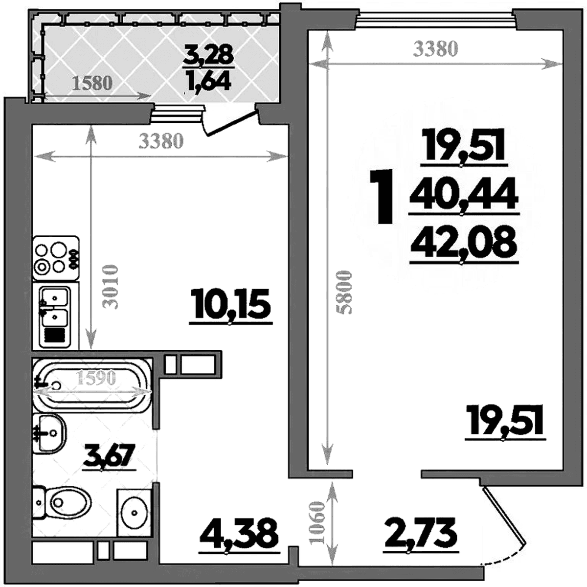 Продается 1-комн. квартира, 40.44 м²