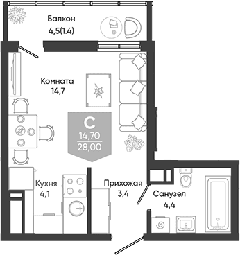 Продается 1-комн. квартира, 26.6 м²