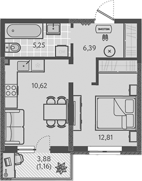 Продается 1-комн. квартира, 35.07 м²