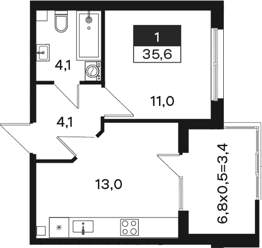 Продается 1-комн. квартира, 32.2 м²