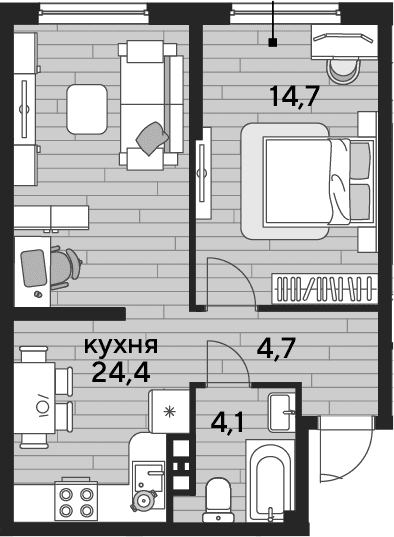 Продается 1-комн. квартира, 47.9 м²