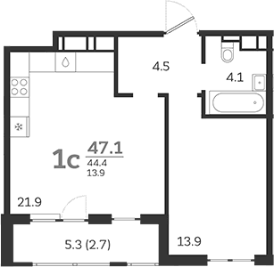Продается 2-комн. квартира, 44.4 м²