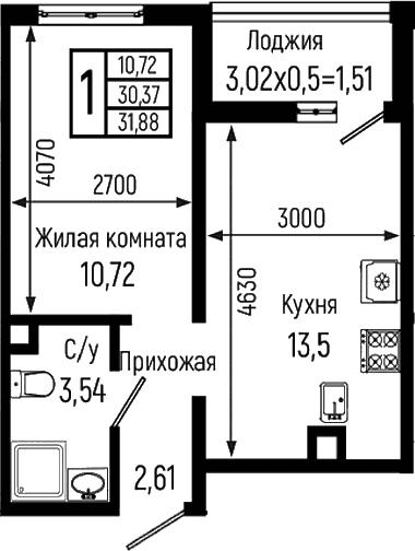 Продается 1-комн. квартира, 30.37 м²
