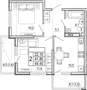 Продается 2-комн. квартира, 41.8 м²