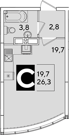 Продается 1-комн. квартира, 26.3 м²