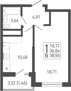 Продается 1-комн. квартира, 37.78 м²