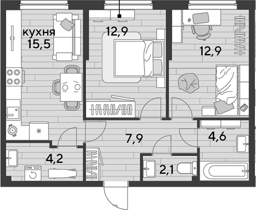 Продается 2-комн. квартира, 60.1 м²