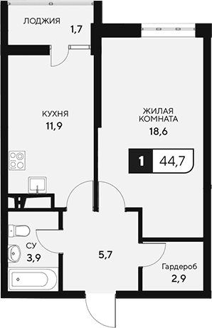 Продается 1-комн. квартира, 43 м²