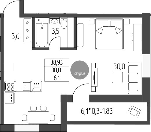 Продается 1-комн. квартира, 37.1 м²