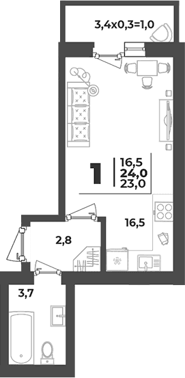 Продается 1-комн. квартира, 23 м²