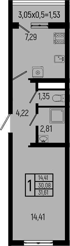 Продается 1-комн. квартира, 30.08 м²