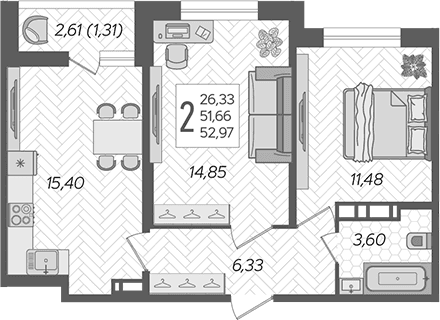 Продается 3-комн. квартира, 51.66 м²