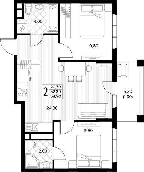Продается 2-комн. квартира, 52.3 м²
