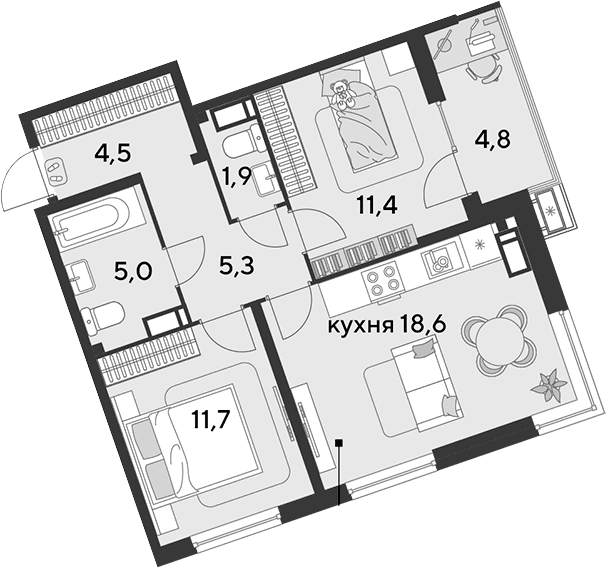 Продается 3-комн. квартира, 58.4 м²