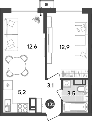 Продается 2-комн. квартира, 37.3 м²